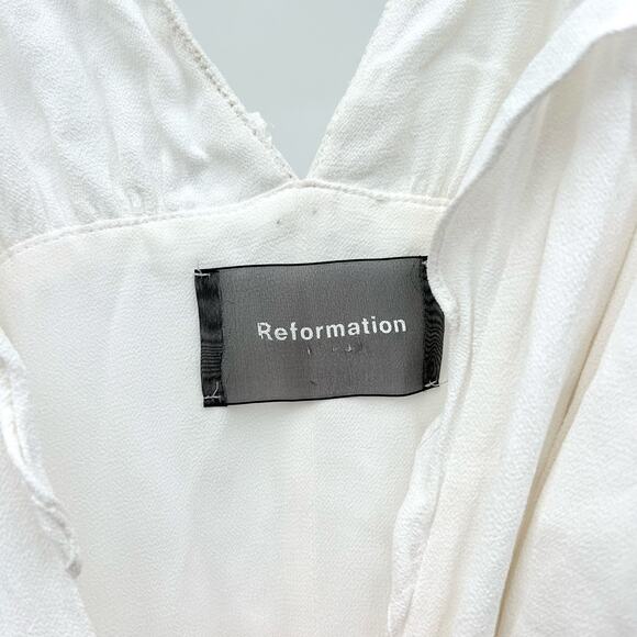 Reformation Peppermint Dress Ivory White Wedding Bridal Maxi Large V-Neck - Picture 10 of 12